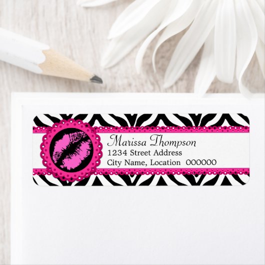 おもしろいゼブラプリント、口紅キス、ピンクレース ラベル (インサイチュ)