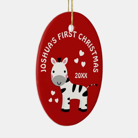 おもしろいゼブラベビー第1初めてのクリスマスギフトレッド セラミックオーナメント (右)