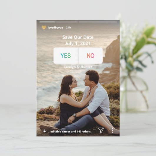 おもしろいソーシャルメディアYesNo Photo日付カードを保存 (スタンド正面)