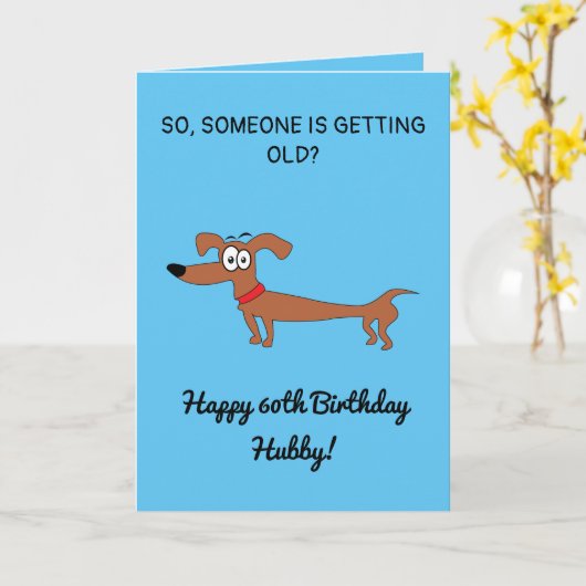 おもしろいソーセージドッグスナーキー夫60誕生日 カード (黄色い花)