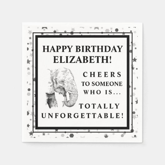 おもしろいゾウ誕生日パーティナプキンス スタンダードカクテルナプキン (正面)