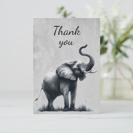 おもしろいゾウ野生動物ユーモアありがとう サンキューカード (スタンド正面)