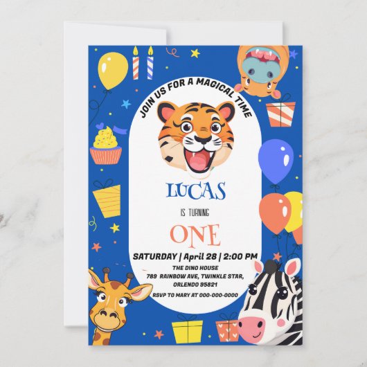 おもしろいタイガーゼブラヒッポサファリ動物園ワイルド誕生日 サンキューカード (正面)