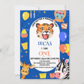 おもしろいタイガーゼブラヒッポサファリ動物園ワイルド誕生日 セーブザデート (正面)