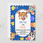 おもしろいタイガーゼブラヒッポサファリ動物園ワイルド誕生日 招待状 (正面)
