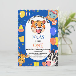 おもしろいタイガーゼブラヒッポサファリ動物園ワイルド誕生日 招待状