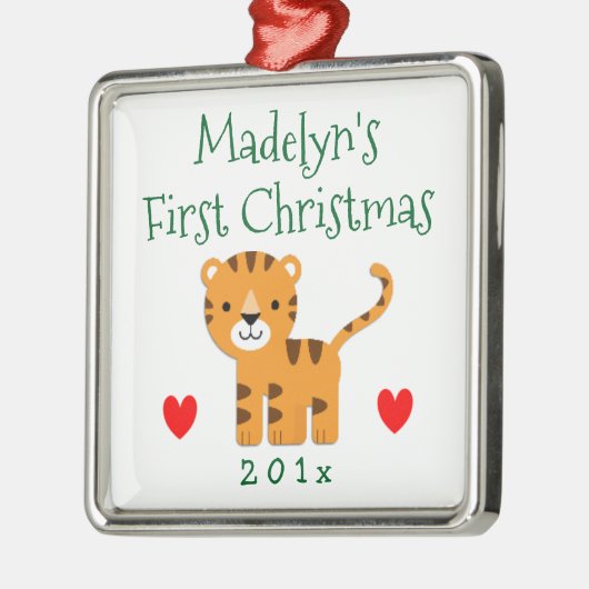 おもしろいタイガーベビー第1初めてのクリスマスギフト メタルオーナメント (左)