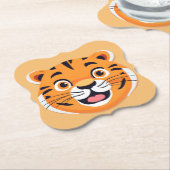 おもしろいタイガー顔サファリワイルドジャングルバースデーパーティーc ペーパーコースター (アングル)