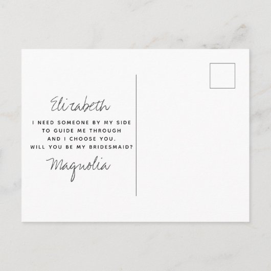 おもしろいタイポグラフィの花嫁の提案 案内ポストカード (裏面)