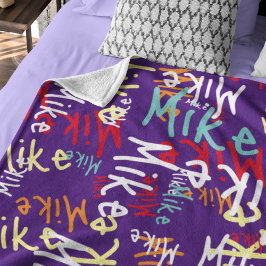 おもしろいタイポグラフィアーバンカラフルグラフィティオンパープル フリースブランケット