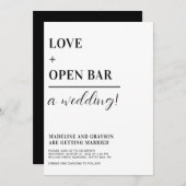 おもしろいタイポグラフィカジュアル結婚白黒 招待状 (正面/裏面)