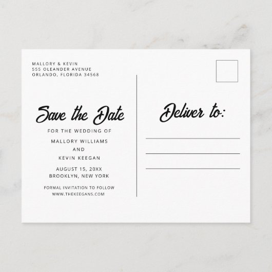 おもしろいタイポグラフィフォトビーチ結婚式日付の保存 案内ポストカード (裏面)