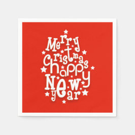 おもしろいタイポグラフィメリークリスマスハッピー新年 スタンダードカクテルナプキン