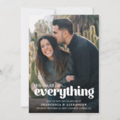 おもしろいタイポグラフィ写結婚真の発表 セーブザデート (正面)