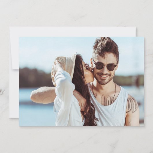 おもしろいタイポグラフィ無ファンシー写真結婚の 招待状 (裏面)