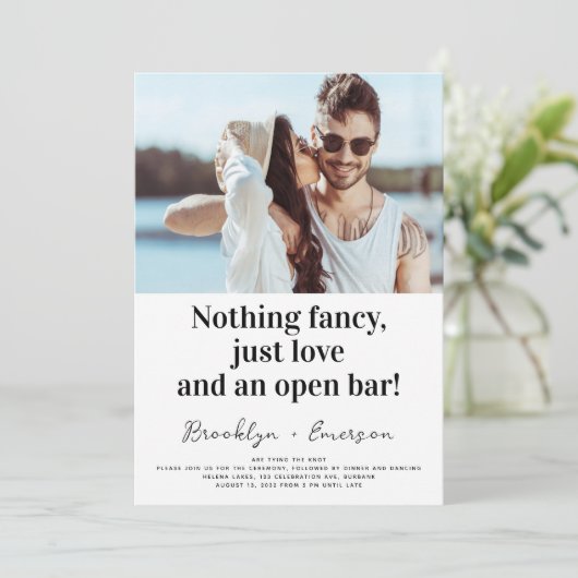 おもしろいタイポグラフィ無ファンシー写真結婚の 招待状 (スタンド正面)