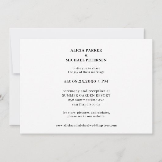 おもしろいタイポグラフィ白黒結婚ズ 招待状 (裏面)