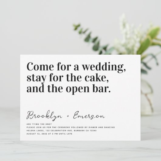 おもしろいタイポグラフィ結婚白黒 招待状 (スタンド正面)