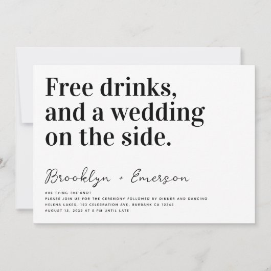 おもしろいタイポグラフィ結婚白黒 招待状 (正面)