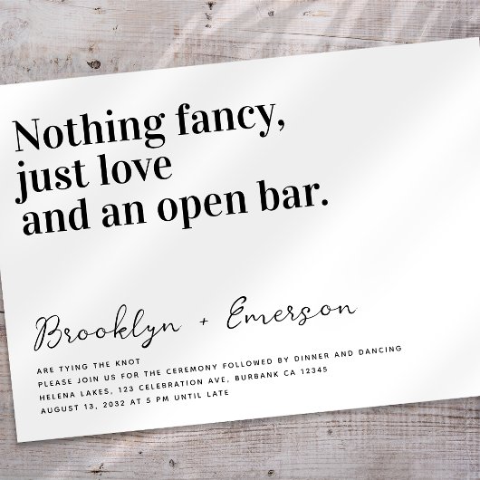 おもしろいタイポグラフィ結婚白黒 招待状