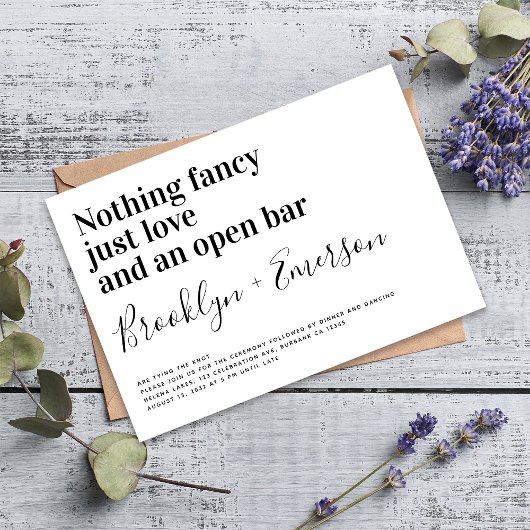 おもしろいタイポグラフィ結婚白黒 招待状