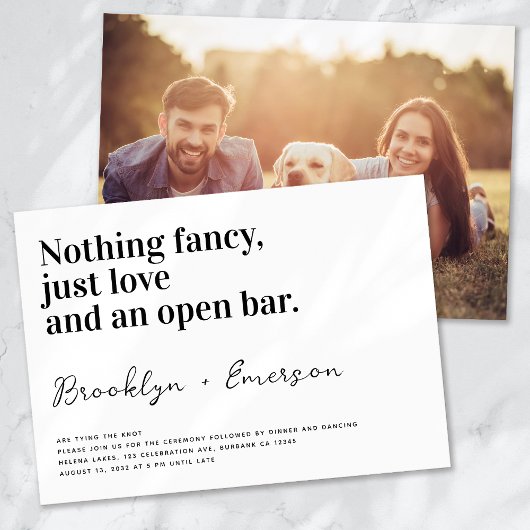 おもしろいタイポグラフィ結婚白黒 招待状