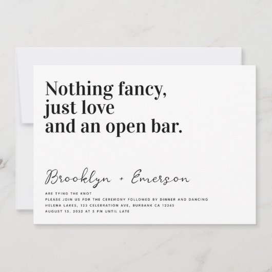 おもしろいタイポグラフィ結婚白黒 招待状 (正面)