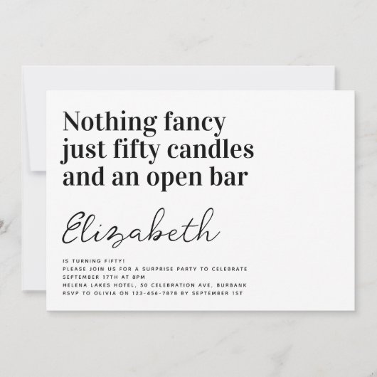 おもしろいタイポグラフィ50th誕生日パーティー 招待状 (正面)