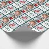 おもしろいタイポグラフィ | クリスマスグリーンと白の写真 ラッピングペーパー (角)