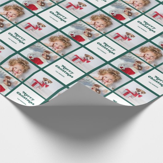 おもしろいタイポグラフィ | クリスマスグリーンと白の写真 ラッピングペーパー (角)
