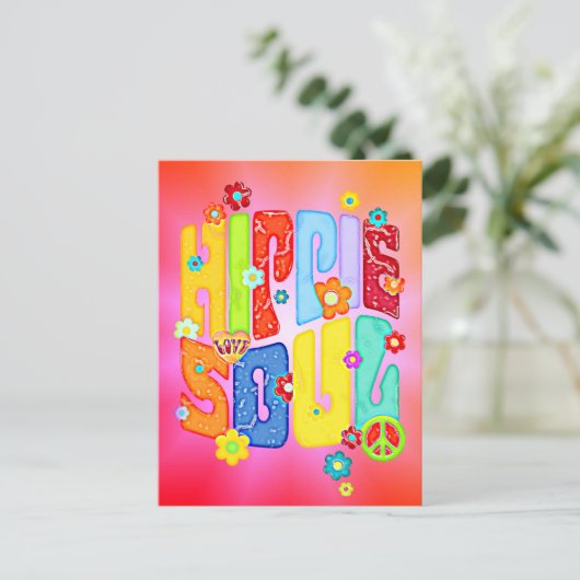 おもしろいタイポグラフィ – ヒッピー・ソウル1 ポストカード (スタンド正面)