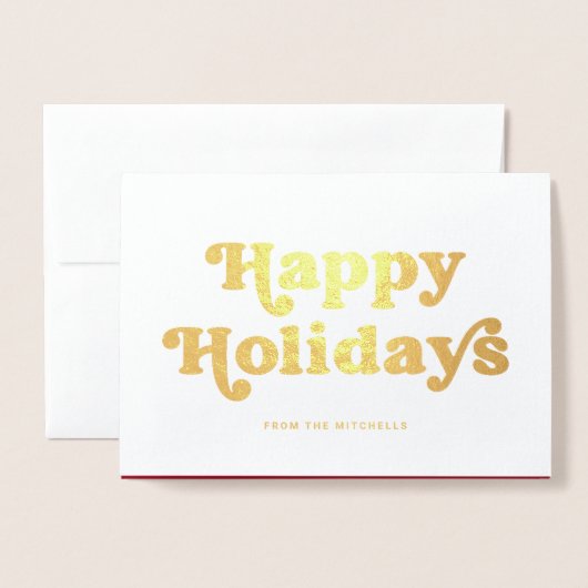 おもしろいタイポグラフィ | レッドインサイドハッピーホリデーズフォト 箔カード (封筒付き正面)