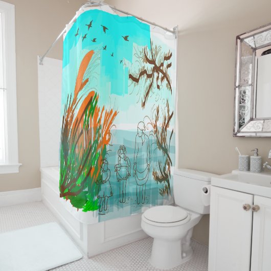 おもしろいタイムコンテンポラリーおばあちゃん屋外表示 シャワーカーテン (インサイチュ)