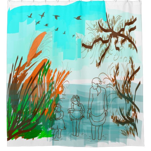 おもしろいタイムコンテンポラリーおばあちゃん屋外表示 シャワーカーテン (正面)