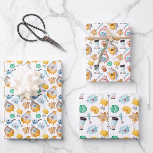 おもしろいタイルのキッチンパターンパーティー ラッピングペーパーシート (正面)