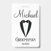おもしろいタキシード弓パーソナライズされた付きモダン バッジ (裏面)