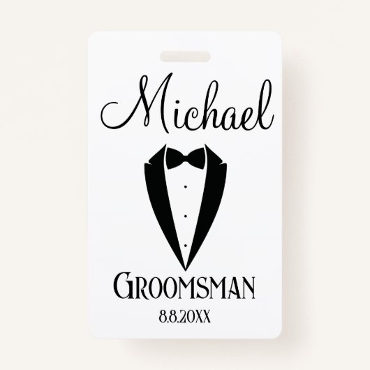 おもしろいタキシード弓パーソナライズされた付きモダン バッジ (正面)