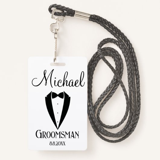 おもしろいタキシード弓パーソナライズされた付きモダン バッジ (裏面ランヤード)
