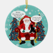 おもしろいタキシード猫が願いでサンタを笑わされる訪れる セラミックオーナメント (正面)