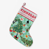 おもしろいタキシード猫とクリスマスツリーカスタム スモールクリスマスストッキング (正面 (吊り時))