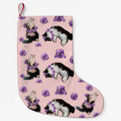 おもしろいタキシード猫ピンク水玉模様クリスマスストッキング スモールクリスマスストッキング (正面)