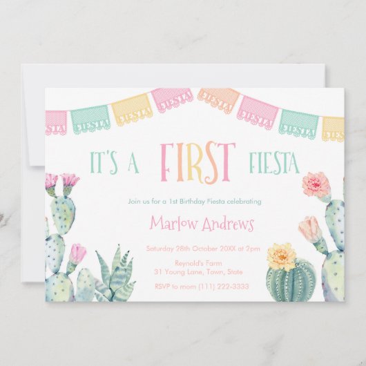 おもしろいタコAファースト・フィエスタ1歳の誕生日パーティー 招待状 (正面)