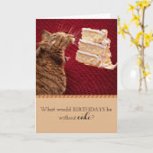 おもしろいタビーキャッ食べクの大きなケーキの誕生日 カード (黄色い花)