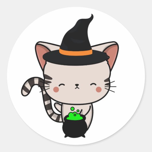 おもしろいタビー猫は魔女だ ラウンドシール (正面)
