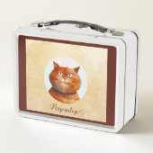 おもしろいタビー猫パーソナライズされた猫 メタルランチボックス (裏面)