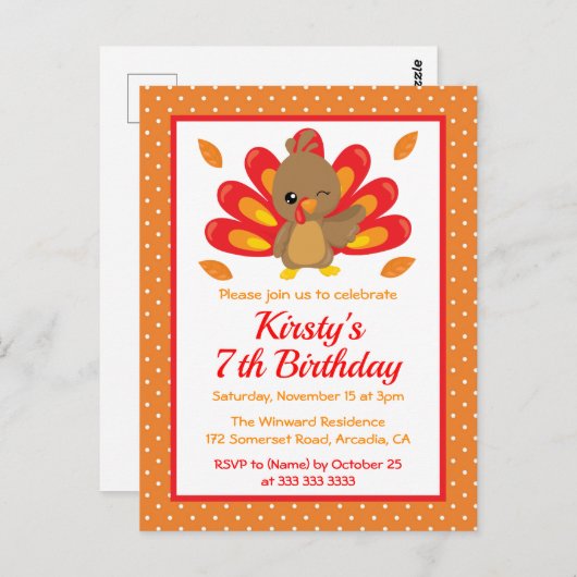 おもしろいターキャンツギビング誕生日招待状 ポストカード (正面/裏面)