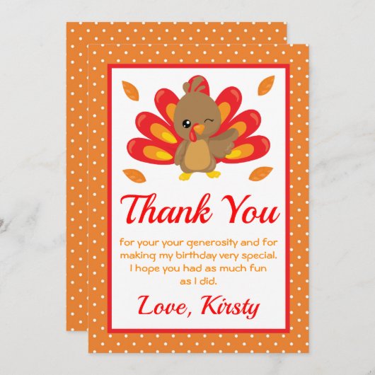 おもしろいターキャンツギビング誕生日 サンキューカード (正面/裏面)