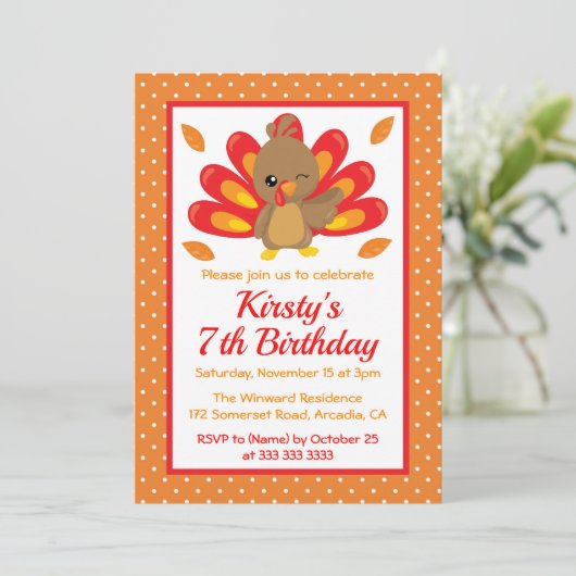 おもしろいターキーサンクスギビング誕生日 招待状 (スタンド正面)