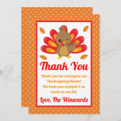 おもしろいターキー感謝祭ディナーパーティー サンキューカード (正面/裏面)