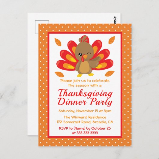 おもしろいターキ感謝祭ディナーパーティの招待状 ポストカード (正面/裏面)
